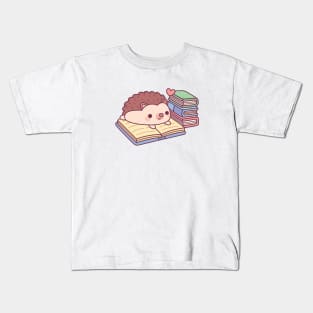 Cute Hedgehog Reading A Book Kids T-Shirt